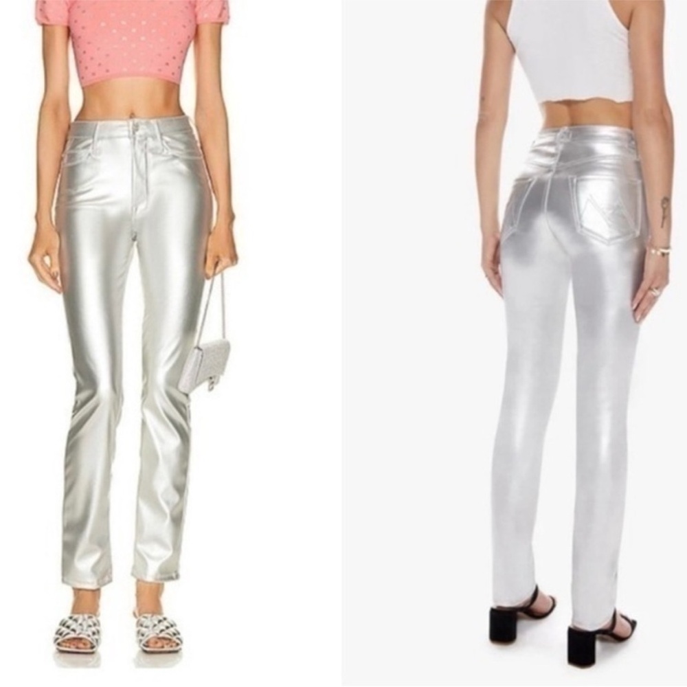 UEC Mother The Dazzler Skimp high waisted faux leather pants Silver size 27